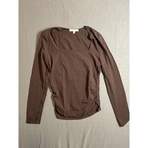 Dylan Ryan NYC Women's Size L Brown Square Neck Long Sleeve Ruched Top